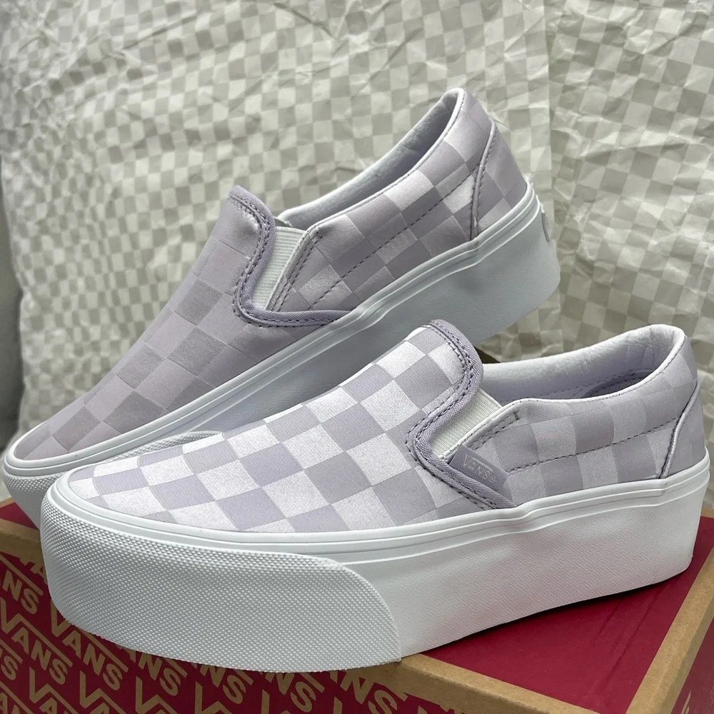 Vans Classic Slip-On Stackform Satin Checkerboard Lilac VN000CN1LLC Platform